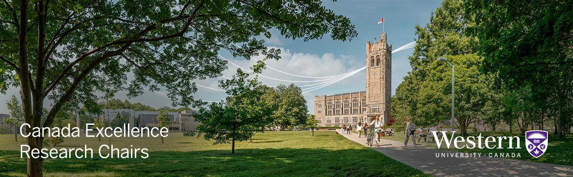 Image of University College on Western University Campus in Summer time. Text="Canada Excellence Research Chairs - Western University"