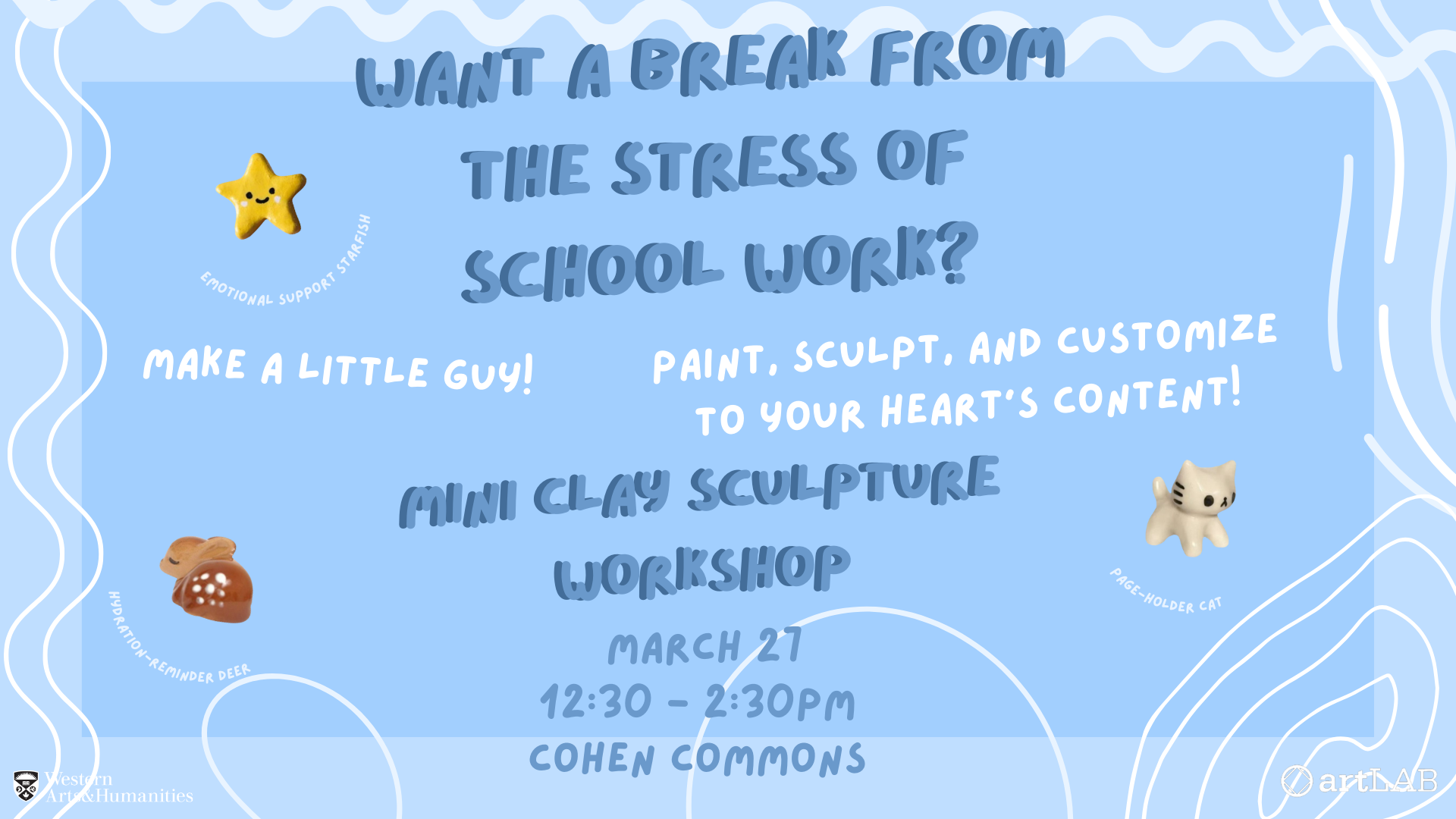 blue text mini clay sculptures